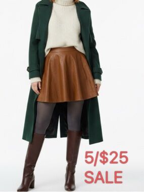 KOTON Faux Leather Skater Mini Skirt A-Line Camel Brown Size Small 5/$25 Sale